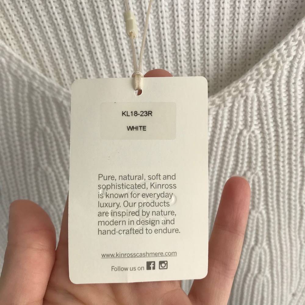 NWT Kinross White Cotton Vee V-Neck Sweater Top M - Picture 5 of 6